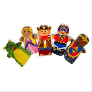 Melissa & Doug Hand Puppets Lot 5 Superhero Princess Knight Cowboy Dragon Plush